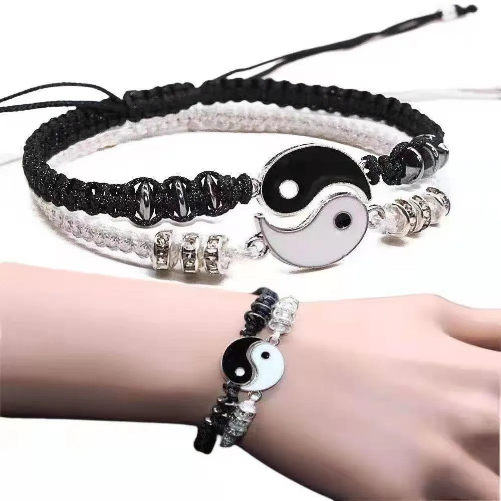 

New Best Friend Bracelets for 2 Matching Yin Yang Adjustable Cord Bracelet for Bff Friendship Relationship Boyfriend Girlfr