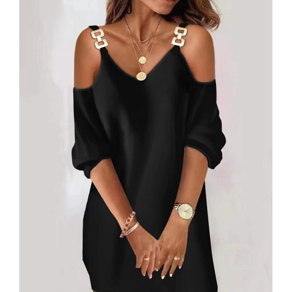 

Women's Summer New Casual V Neck Spaghetti Strap Short Sleeve Mini Dress Femme Elegant Party Cold Shoulder Short Dress Vestidos