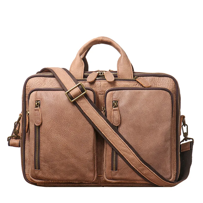 

Multifunctional Men Real Cow Leather 14'' Laptop Briefcases Business Male Shoulder Bags for Document Computer Office Backpack