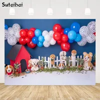Photography Background Dog House Garden Fence Balloons Kids Birthday Party Cake Smash Decor Backdrop Photo Studio Props