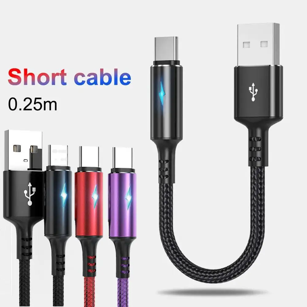 25 см короткий нейлоновый зарядный кабель для передачи данных кабели Micro Usb Type C