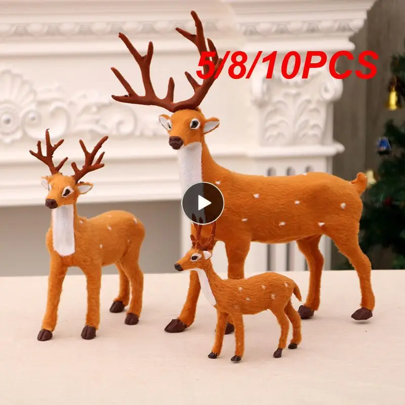 

5/8/10PCS Christmas Elk Decorations Child Gift Sika Deer Ornaments Artificial Plush Reindeer Vivid Cute Christmas Dolls