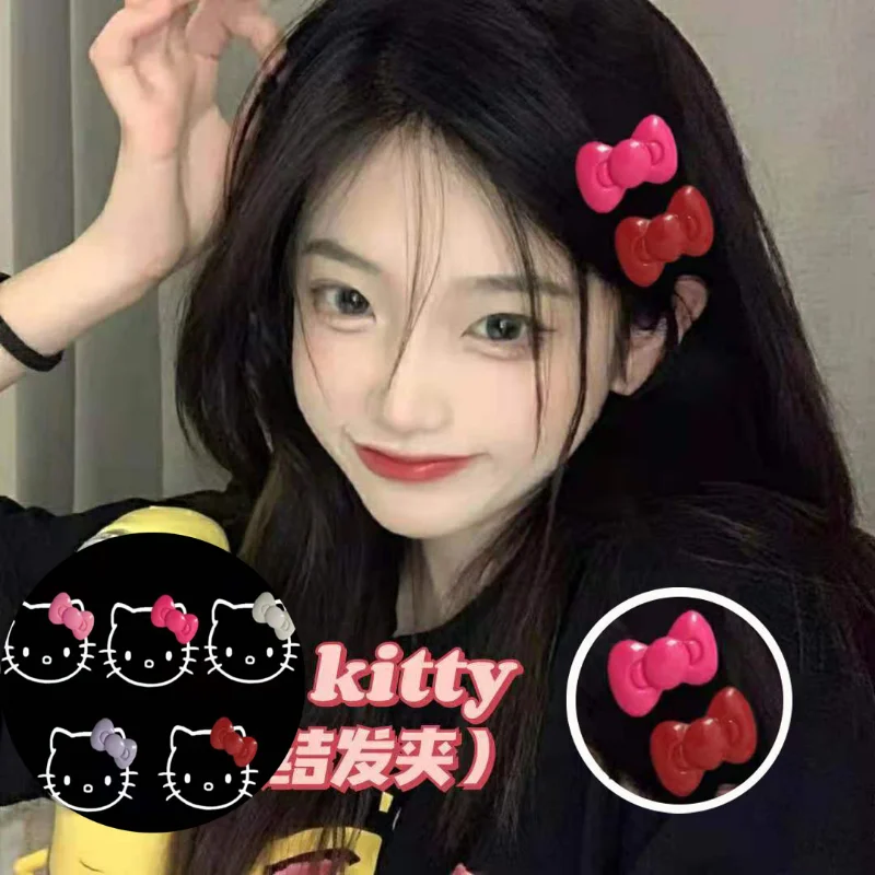 Купи Sanrio Y2K Hello Kitty Hair Clip Harajuku Hottie KT Cat Bow Clip Lolita Side Bang Clip Diy Girl Christmas Gift за 48 рублей в магазине AliExpress