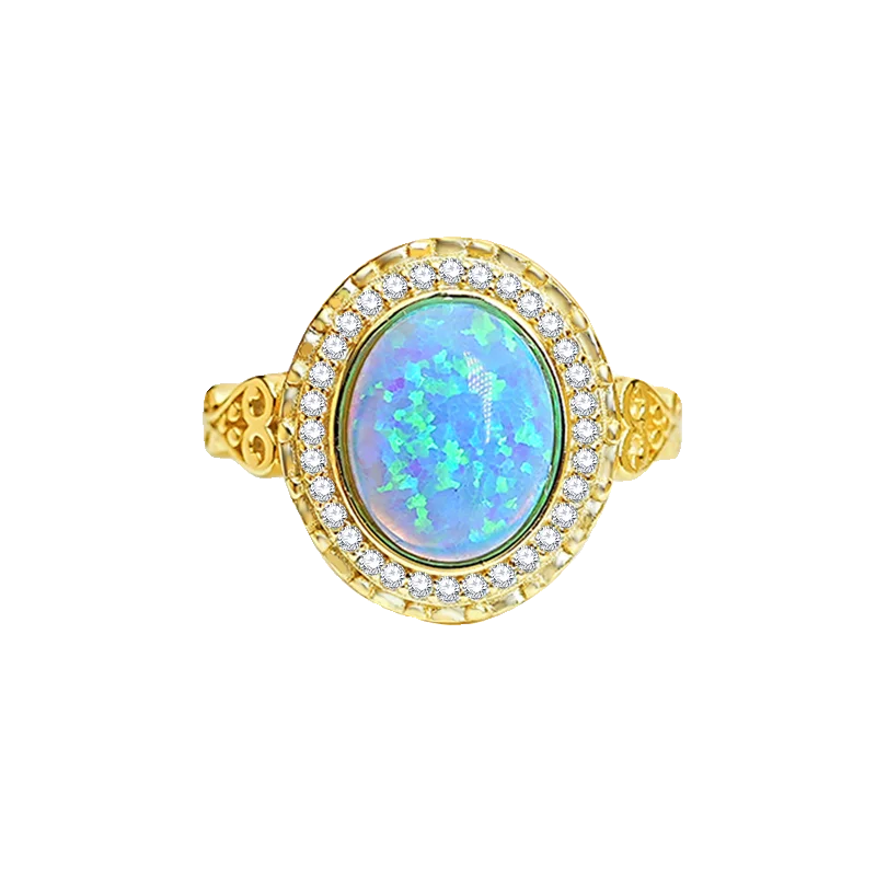 Новинка 925 серебро Голубой опал овальное Ретро модное кольцо с инкрустированным