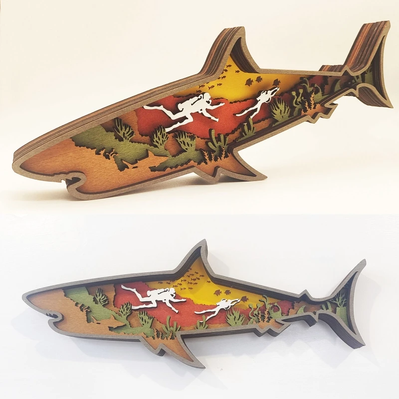 

Деревянное украшение в виде рыбы, многослойная Статуэтка с отверстиями, статуэтка с орнаментом, деревенские украшения для настольного шкаф...