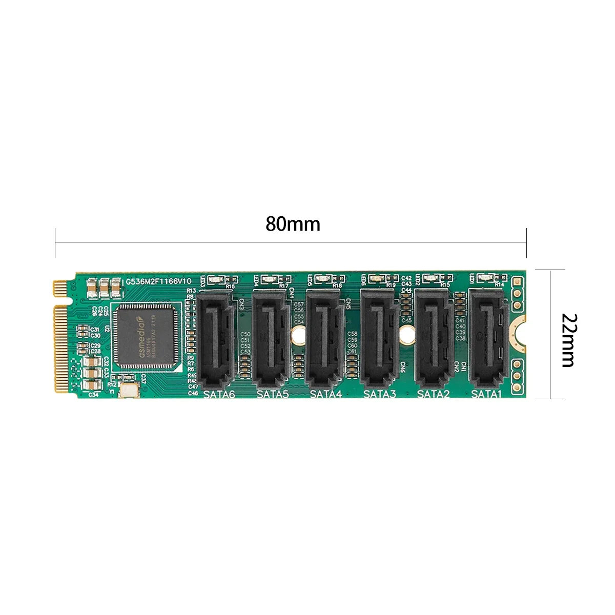 IOCREST M.2 (PCIe 3.0) — 6 портов SATA III 6G SSD-адаптер с 3 кабелями SATAIII Чип PCIe Gen3x2 безRAID Asmedia 1166