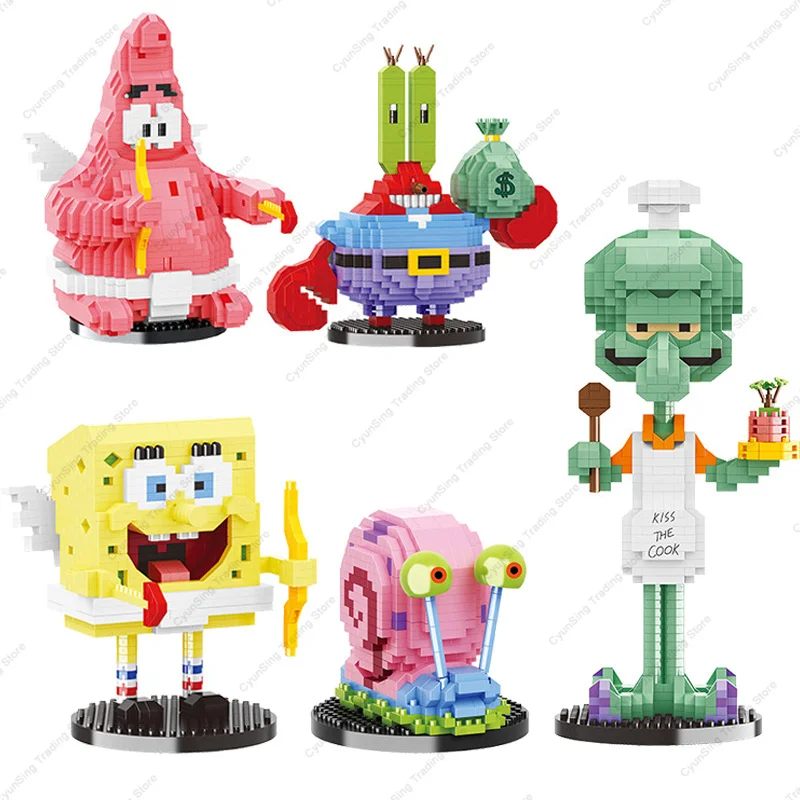 

Classic Cartoon SpongeBob SquarePants Patrick Star Squidward Tentacles Model Building Blocks Bricks Doll Sets Kids Toys Gifts