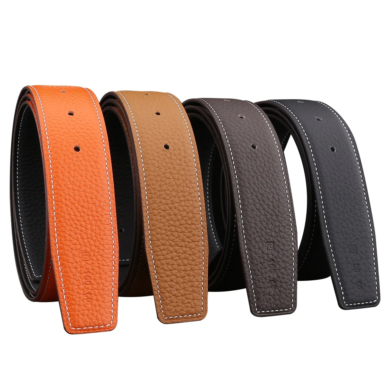 3.8/3.2cm wide perforated belt men's and women's imported double-sided original litchi pattern head leather belt body