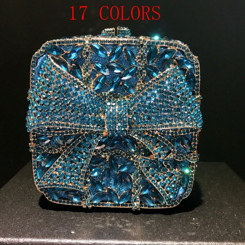 

Women Blue/Green/Red Color Stones Evening Bags Bow Clutches Bags Wedding Gala Dinner Rhinestone Minaudiere Purses and Handbags
