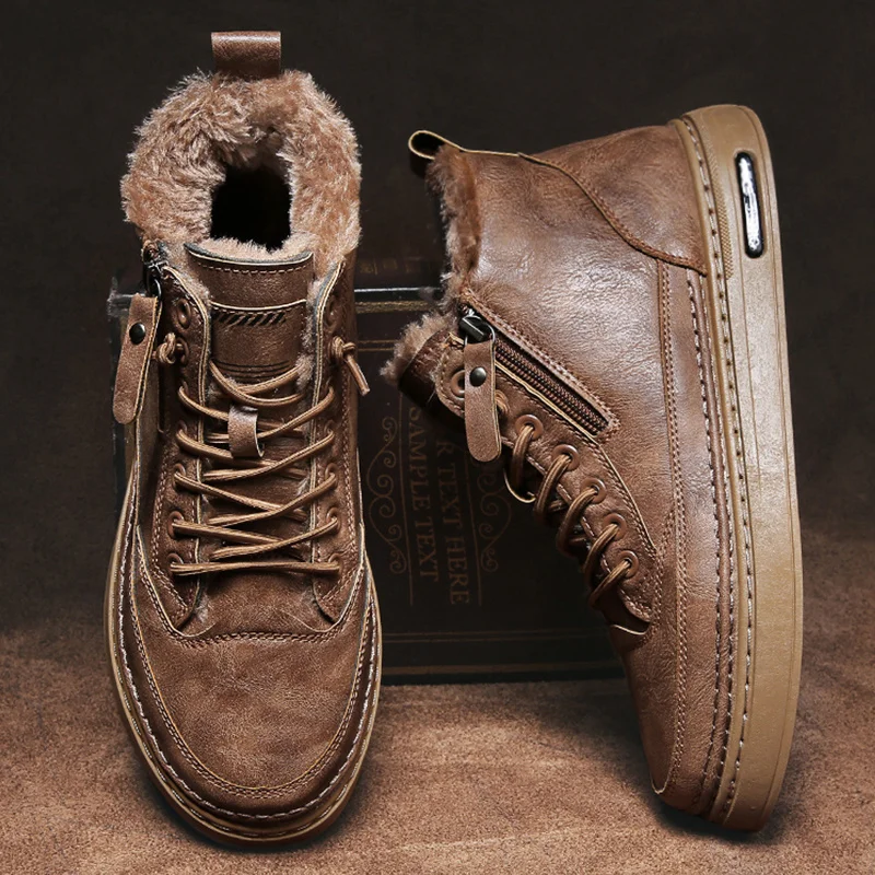 

Winter Plush Shoes Men Casual Keep Warm Sports Shoes Running Shoes Man Lace Up Non Slip Ankle Boots Mens Black Brown Shoes
