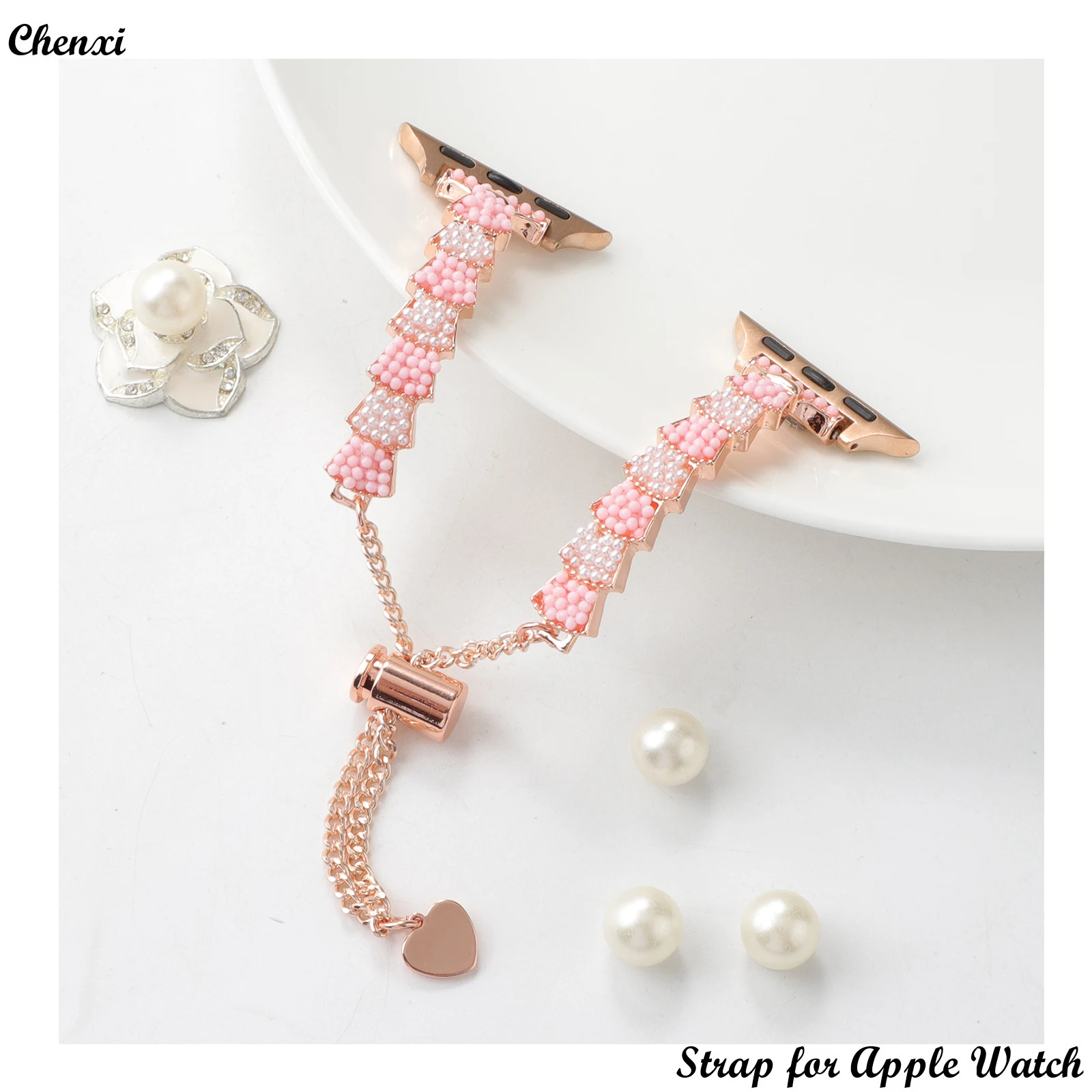 Jewelry strap for Apple watch band Rice bead metal bracelet chain iwatch87654321SE Ultra38 40 41 42 44 45mm women ornament wrist