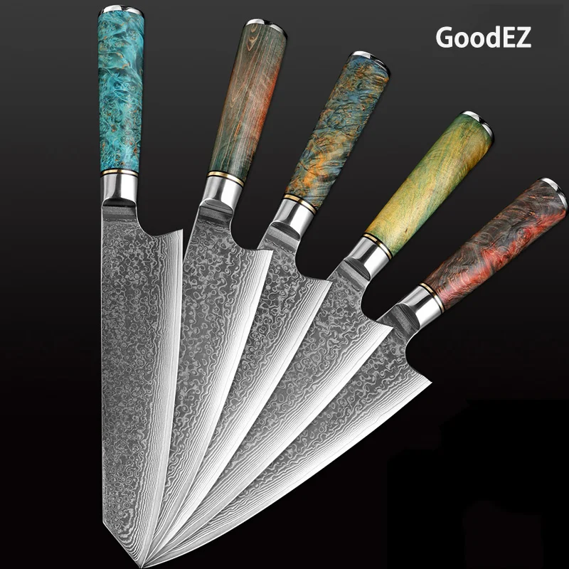 

GoodEZ Japanese Damascus Cleaver Kitchen Knife Of Meat Slicing Knife Vegetable Knives Kiritsuke vg10 Sharp Gyuto Chef Knife
