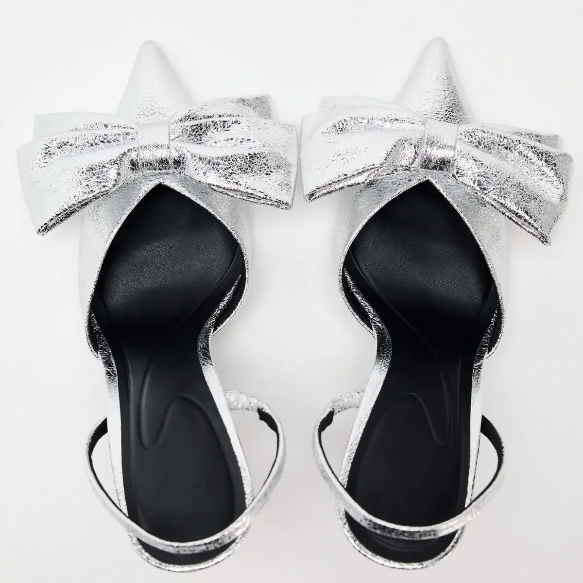 ZA 2024 женская обувь модные тонкие туфли Muller на высоком каблуке с серебряным бантом