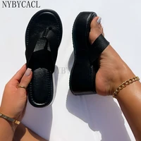 flat platform wedges sandals for women flip flop casual slip on round toe high heels comfy beach summer women shoes new size 43