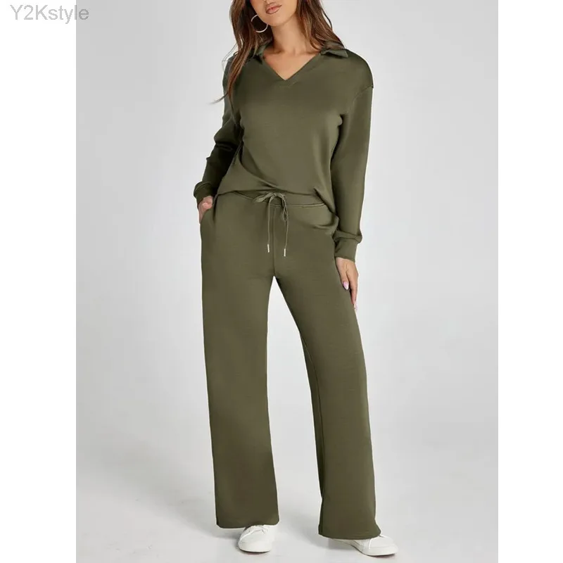 Women's 2 Piece Sets Outfits Casual Long Sleeve Sweatsuits Hoodie Comfy Pure Color Ultra Drapey Sweater Daily Pant Set