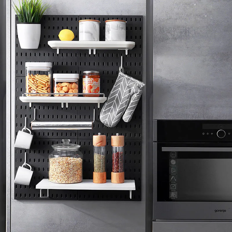 

DIY Punch-Free Hole Board Wall Shelf Self-adhesive Sundries Storage Rack Handicraft Display Storage Holder Home Decoration Rack