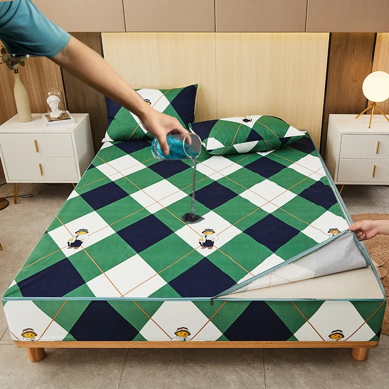 

Six Sided All Inclusive Waterproof Protector Couple Mattress Cover Fitted Sheet Bedspread On The Bed With Zip King Size 180x200