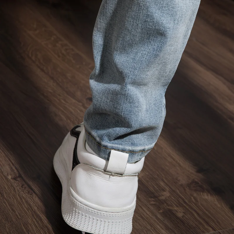 Men's Jeans Fashion Ripped Denim Trousers High-quality Men's Straight Casual Four Seasons Ripped Small Feet Nine-point Pants Men