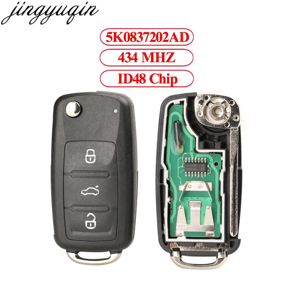 

Jingyuqin Remote Car Key 434MHZ ID48 Chip For Volkswagen VW Golf Jetta Beetle Polo Tiguan Caddy Eos Touran 5K0837202AD 3BTN