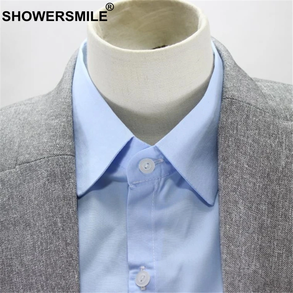 Рубашка SHOWERSMILE с имитацией воротника, синяя с заостренным лацканом, съемный воротник для делового костюма, из хлопка, однотонный, деловой