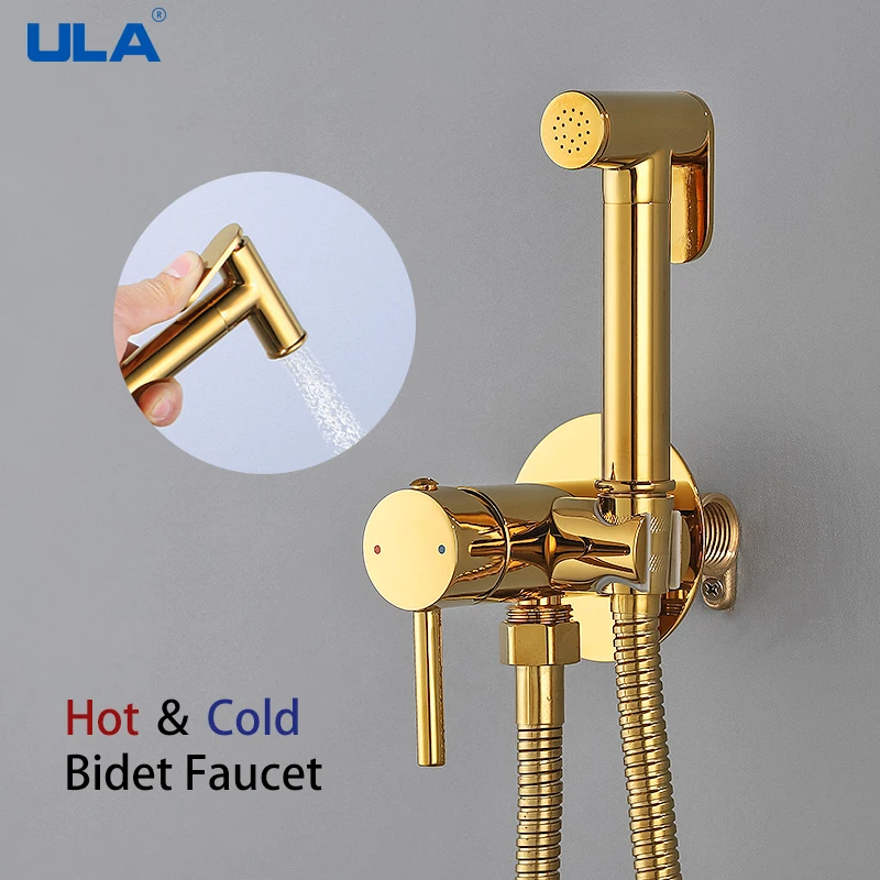 

ULA Brass Bidet Faucet Gold Toilet Bidet Sprayer Hot Cold Water Mixer Handheld Washing Toilet Bidet Sprayer Hygienic Shower
