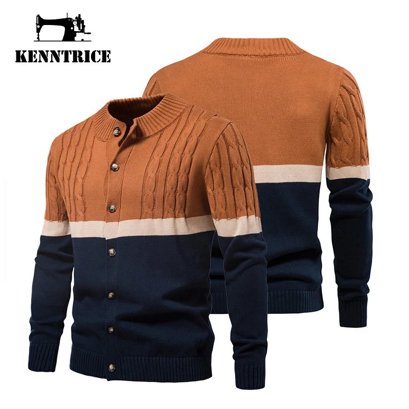 Kenntrice Splicing Cardigans Men'S Knitted Pullover Trend Sweater Classic Sweaters For Men Cardigan Vintage Cardigans Youth Male