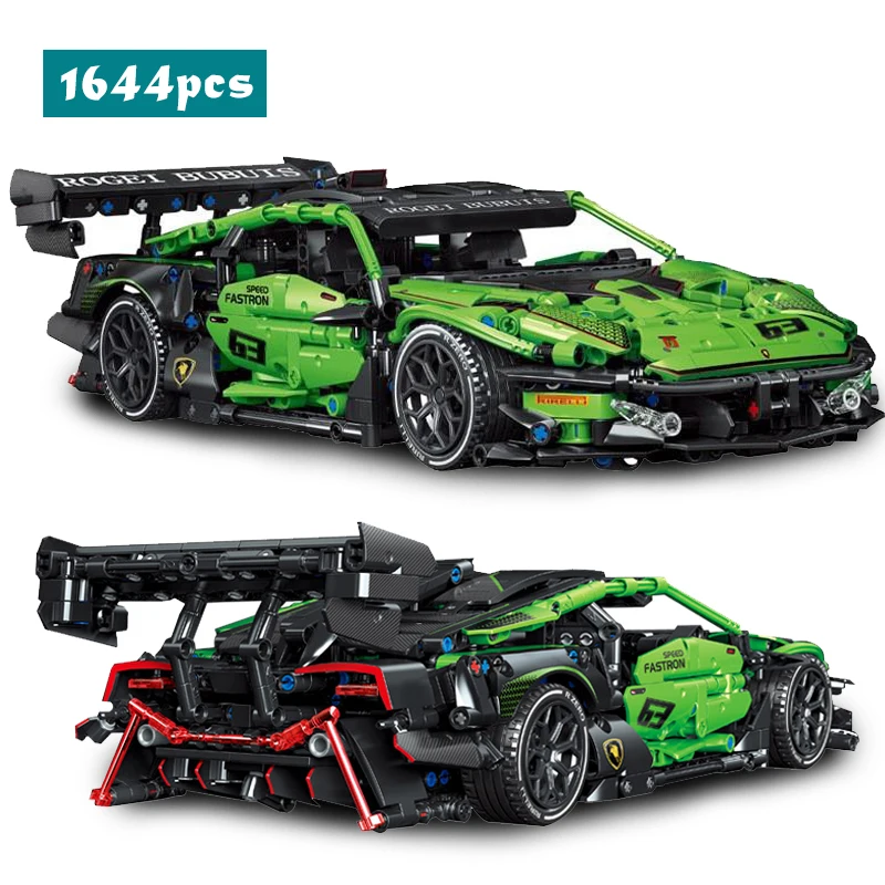 

1644PCS Technical Green Super Speed Lamborghinis Sport Car Model Building Blocks Famous Vehicle Assemble Bricks Toys For Adult