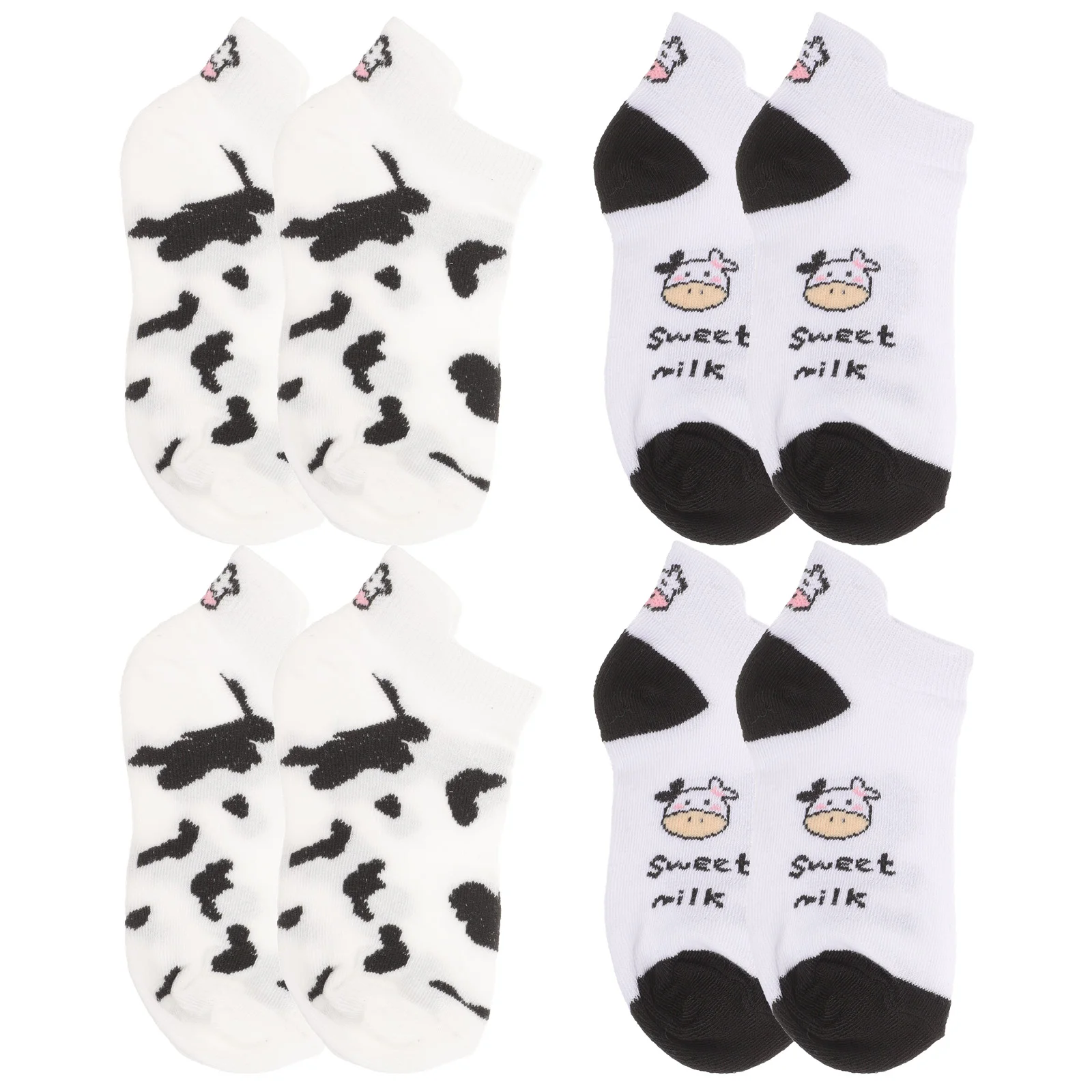 

4 Pairs Cow Socks Adorable Pattern Ankle Ladies Embroidery Short Boat Novelty Fashion Cartoon