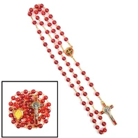 handmade red glass beads men and women party cross rosary necklace fine st benedict centerpiece gift for unisex