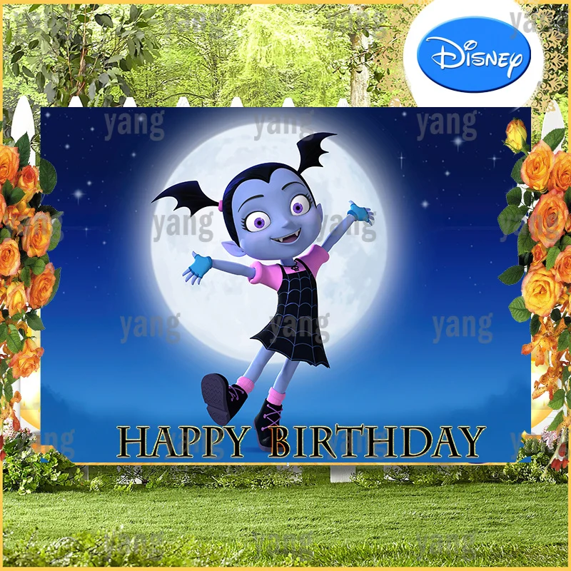 

Disney Custom Dancing Under Moon Photo Backdrop Girls Junior Vampirina Baby Happy Birthday Party Cartoon Decoration Background