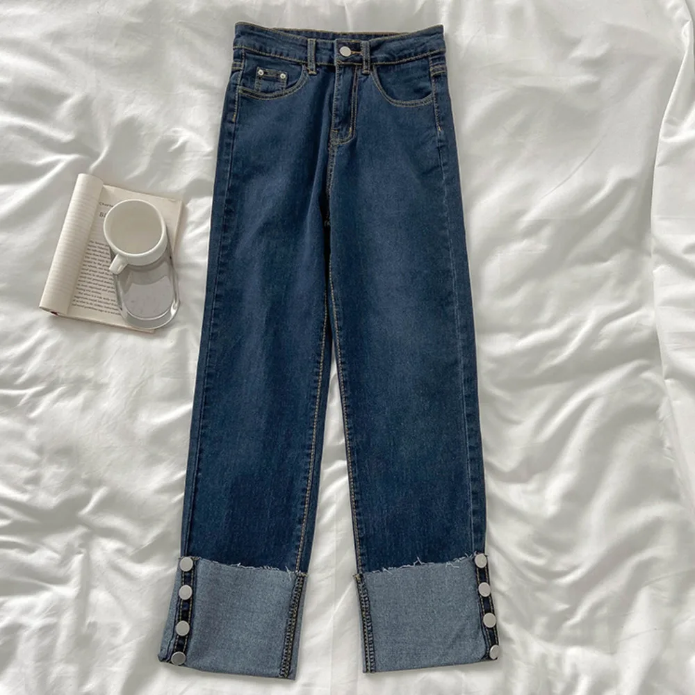 

High Street Blue Jeans Women Spring High Waist Straight Hot Girl Denim Pants Femme Fashion Long Pant Bottoms