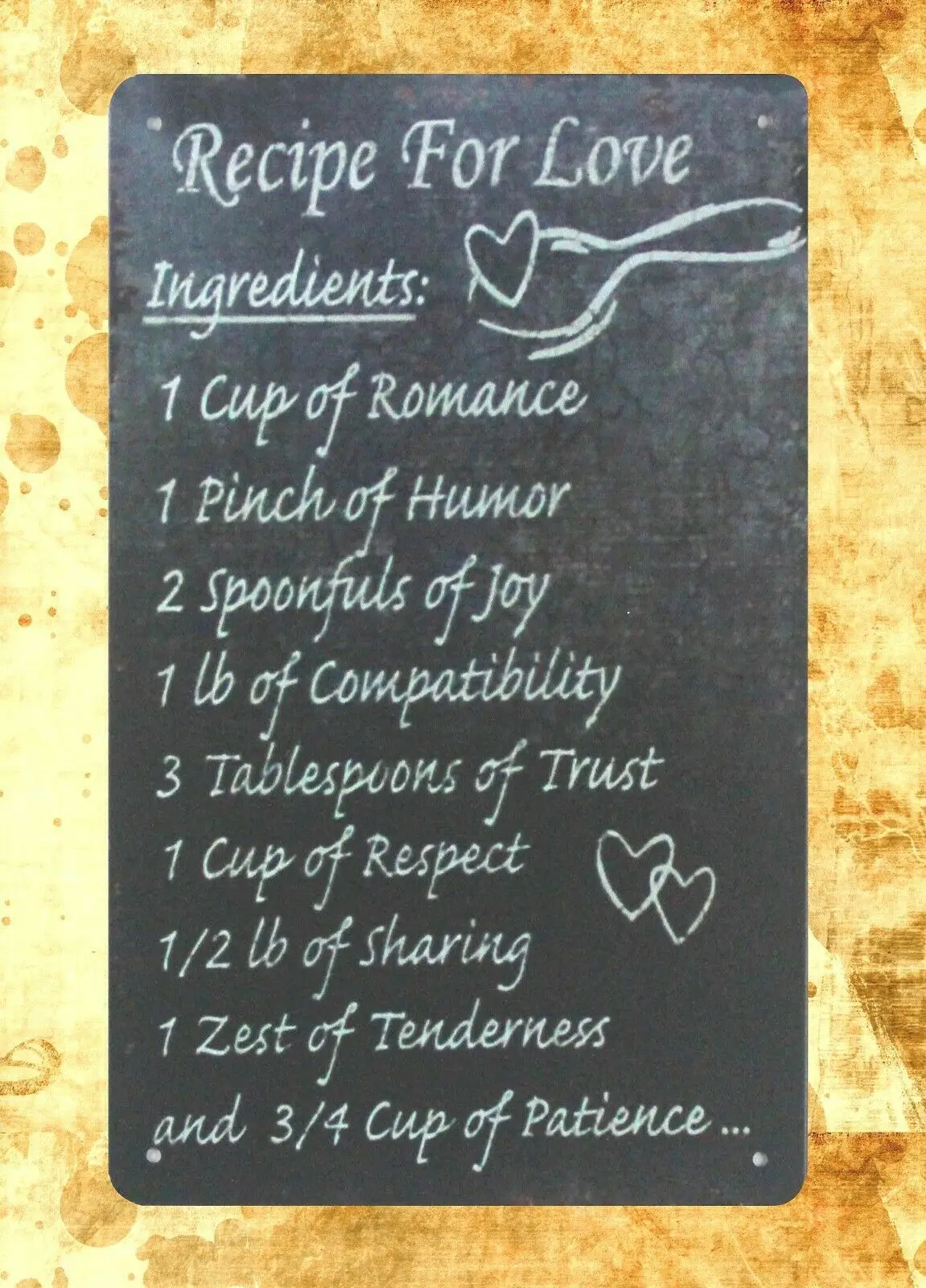 

kitchen plaques advertisings Recipe For Love tin metal sign