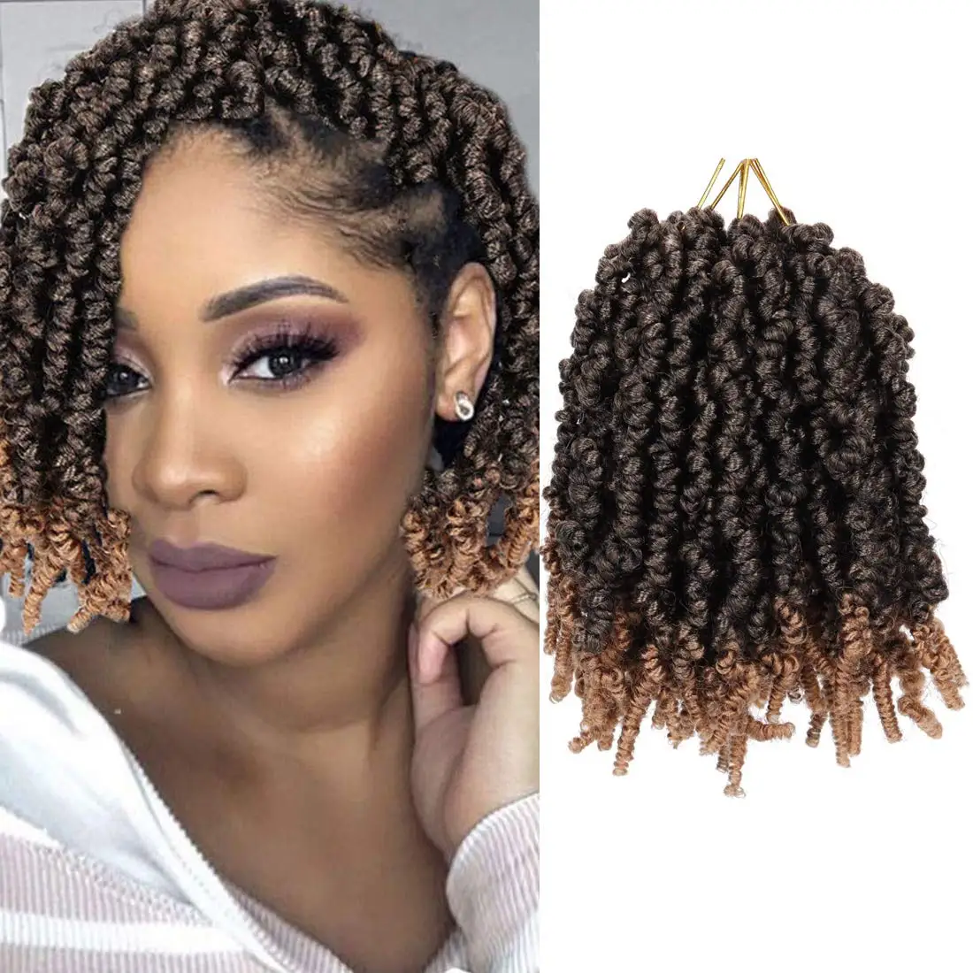 

Short Curly Pre-twisted Spring Braids Synthetic Afro Fluffy Twist Crochet Braiding Hair Extensions