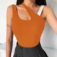 summer y2k sexy sleeveless one oblique shoulder backless tight women clothes catsuit body casual bodysuit girl tank streetwear