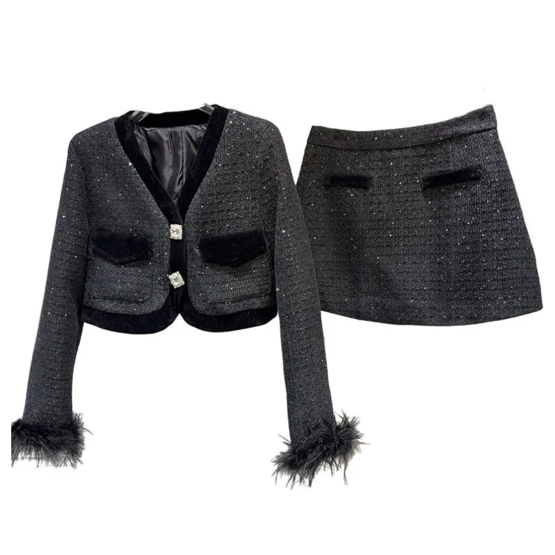 Женский комплект из двух предметов DEAT твидовая короткая куртка с манжетами и