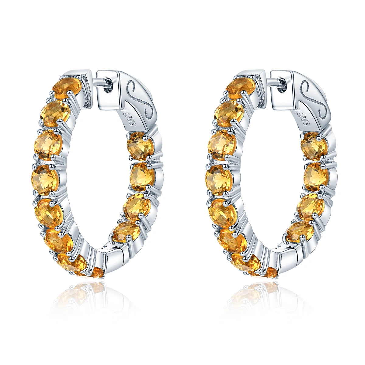 

925 Sterling Silver Hoop Clip Earrings for Women Natural Genuine Citrine Gemstone Fine Wedding Birthday Elegant Jewelry Gift