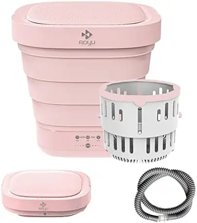 

Portable Bucket Washer Foldable Washing Machine with Soft Spin Dry and Drainage Pipe Pink (English User manual and button labels