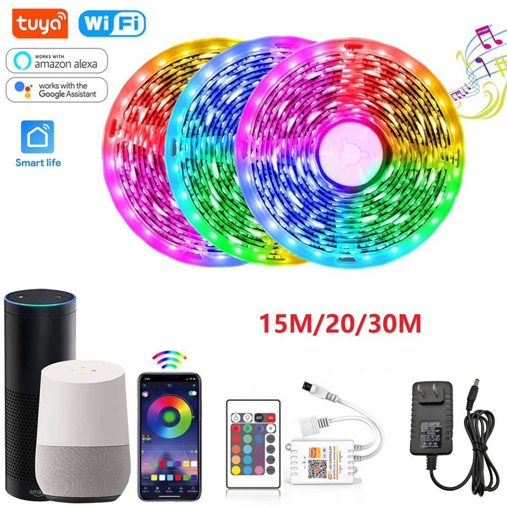 LED Strip Lights 20M RGB 5050 SMD 15M-30M LED Light Bluetooth WiFi Flexible Ribbon Fita For Party Bedroom RGB Tape Tira Luces  - buy with discount