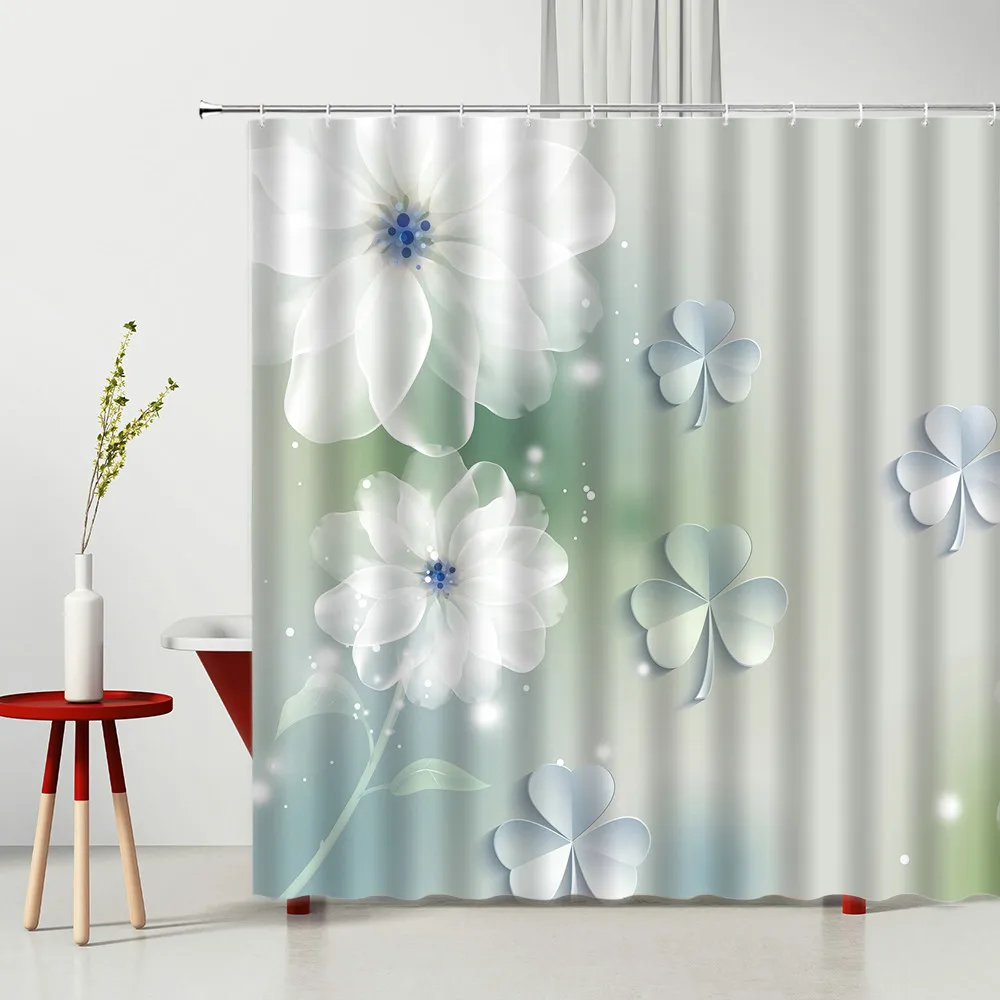 

Весенняя Штора для душа с цветочным принтом, домашний декор, занавеска для душа в ванную комнату, водонепроницаемая занавеска, современный минималистичный декор с крючками