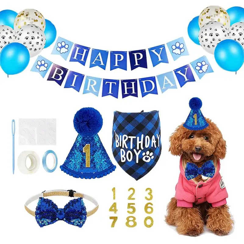 

Dog Birthday Props Birthday Boy Dog Bandana Puppy Birthday Party Supplies Balloon Drool Towel Triangle Towel Collar Hat Party