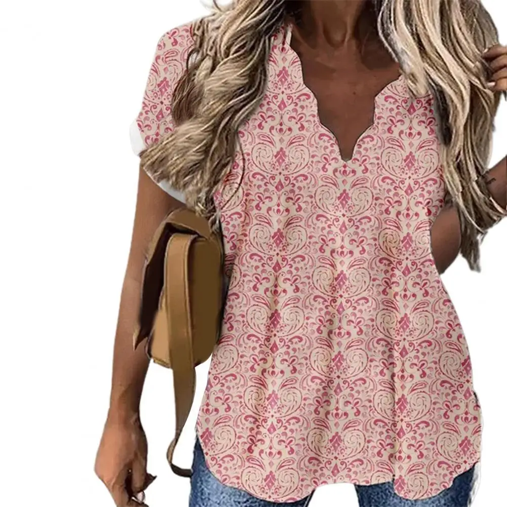 

Женская блузка с коротким рукавом, V-образным вырезом и цветочным принтом