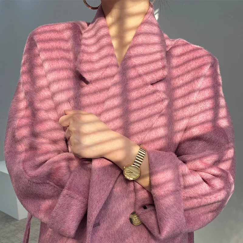 Женское двустороннее кашемировое шерстяное пальто ручной работы с воротником