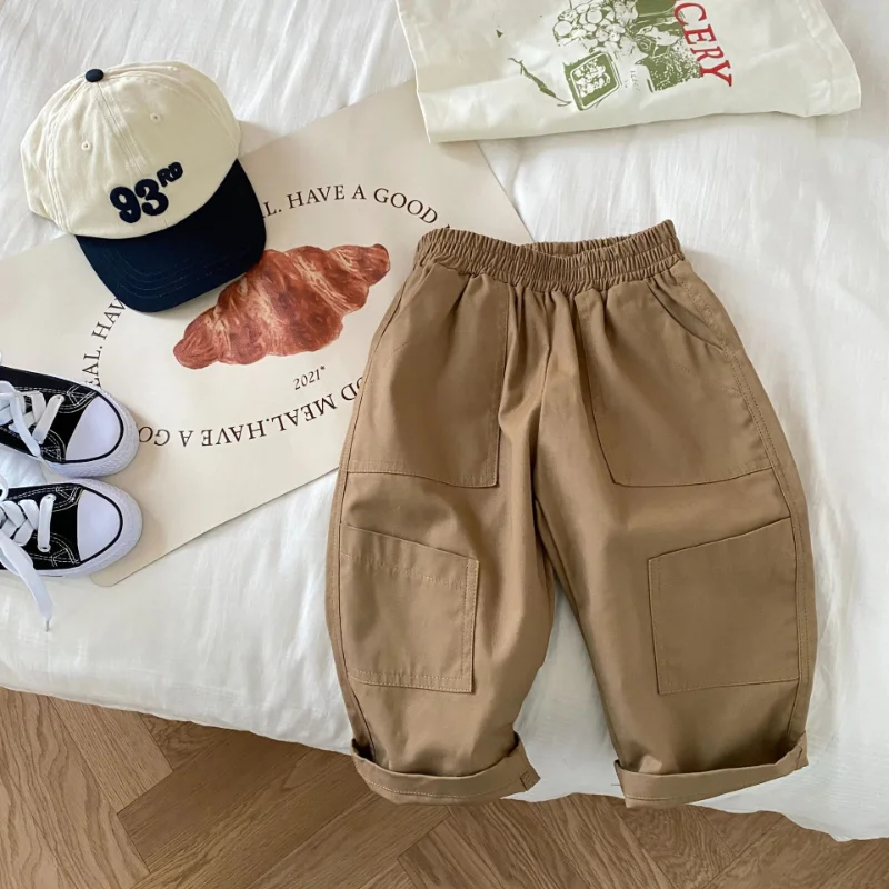 

Брюки-карго однотонные с большими карманами для мальчиков и девочек