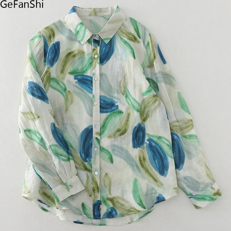 Женская шикарная свободная блузка с длинными рукавами и пуговицами со свежим