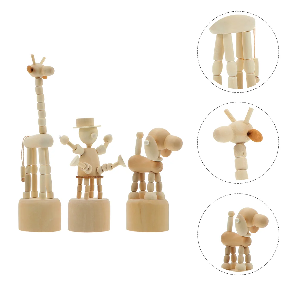 

3 Pcs Wooden Animal Ornaments Creative Adornments Puppy Modeling - Cartoon Shape Decors DIY Crafts Desk Display Color