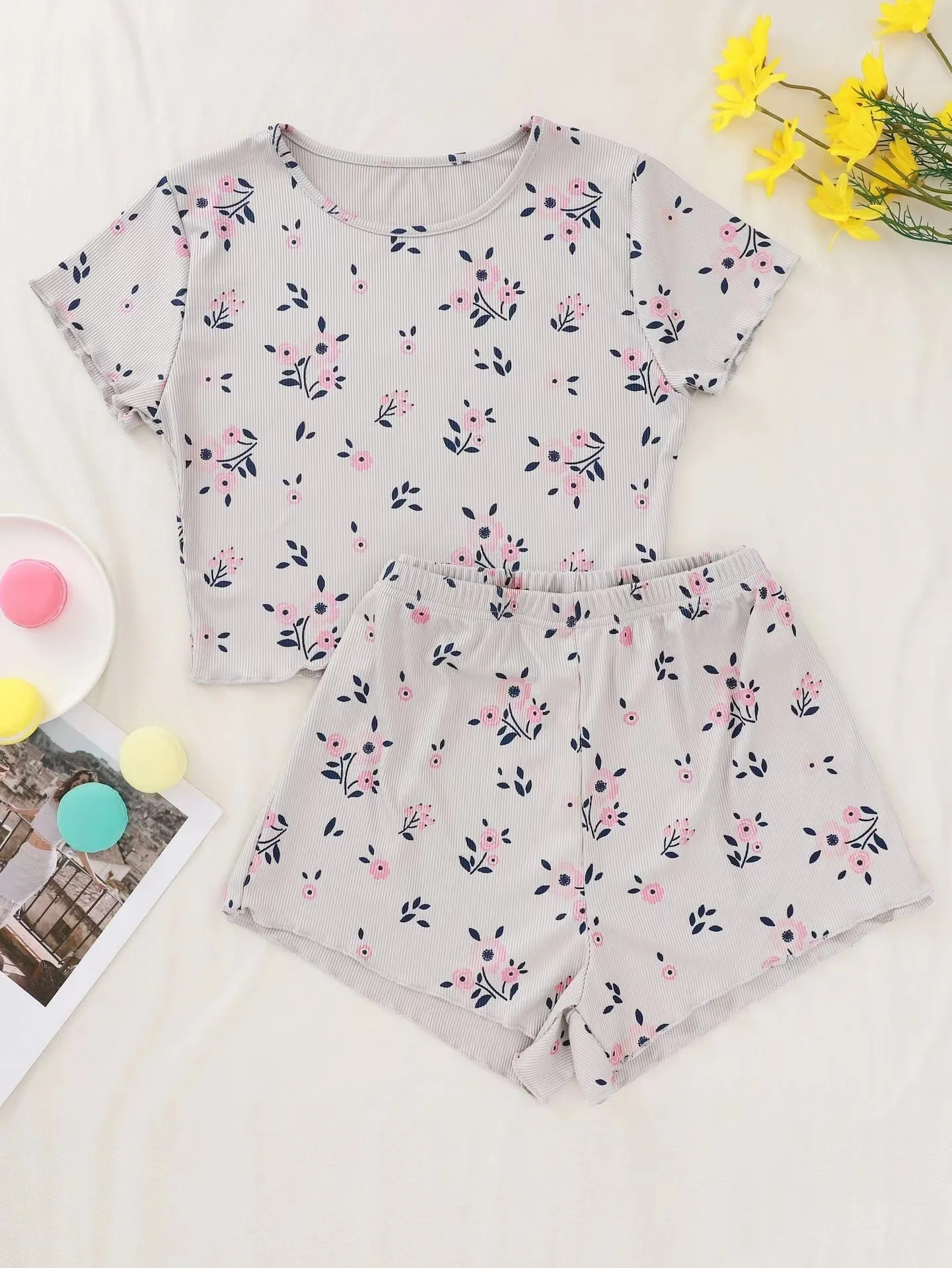 

New Style Women Summer Floral Short Sleeve T Shirts & Shorts Pajama Set Cute Comfortable Sleepwear Home Suits Underwear