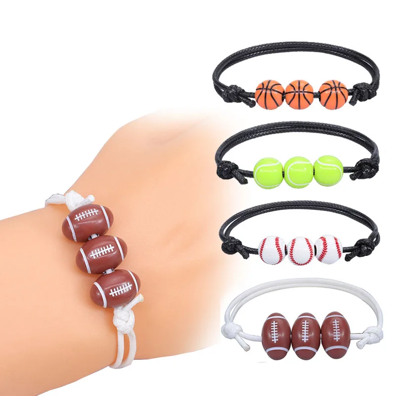 

Basketball Baseball Woven Bracelet Softball Tennis Rugby Football Wax Adjustable Sports Lover Gift Bracelet Wholesale