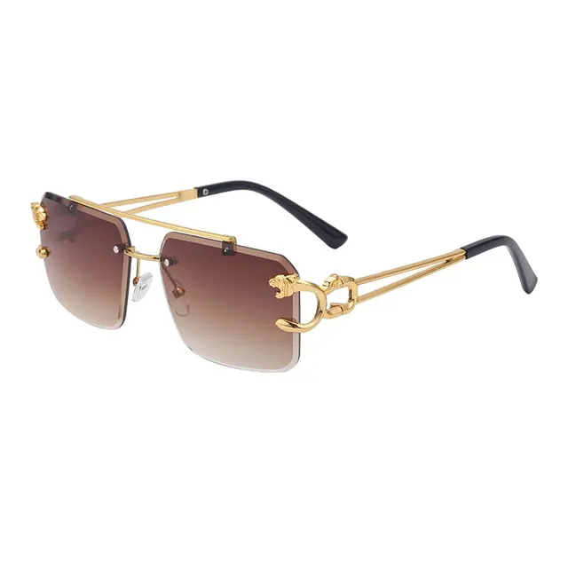 Fashion Metal Leopard Rimless Sunglasses Double Bridges Gradient Ocean Film Shades UV400 4