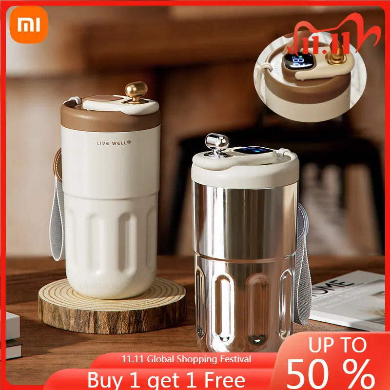 Xiaomi Smart Coffee Cup Ladies Accompanying Cup Summer Refrigerated Portable Stainless Steel Water Cup with Temperature Display