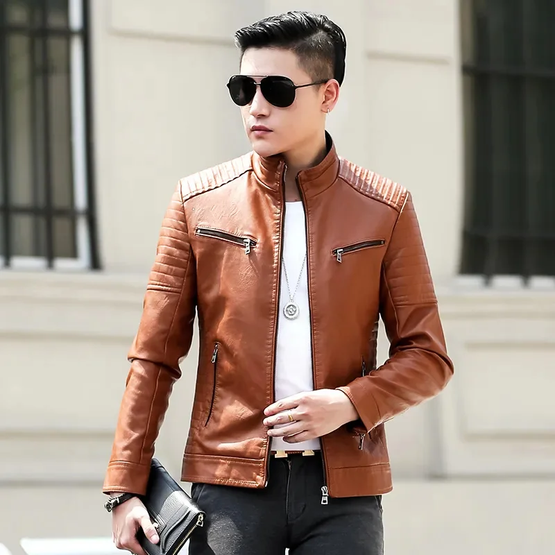 

Куртка мужская Байкерская из крокодиловой кожи, брендовая Повседневная байкерская куртка на молнии, облегающие мотоциклетные кожаные куртки